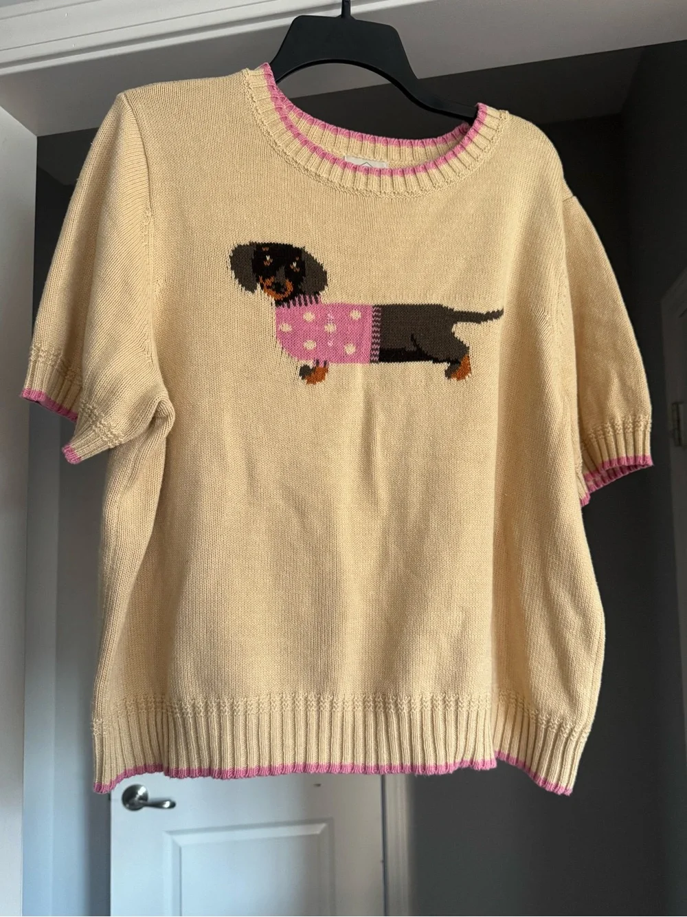 St. John’s Bay Dachshund Wiener Dog Sweater XL Pink Novelty Cotton Knit